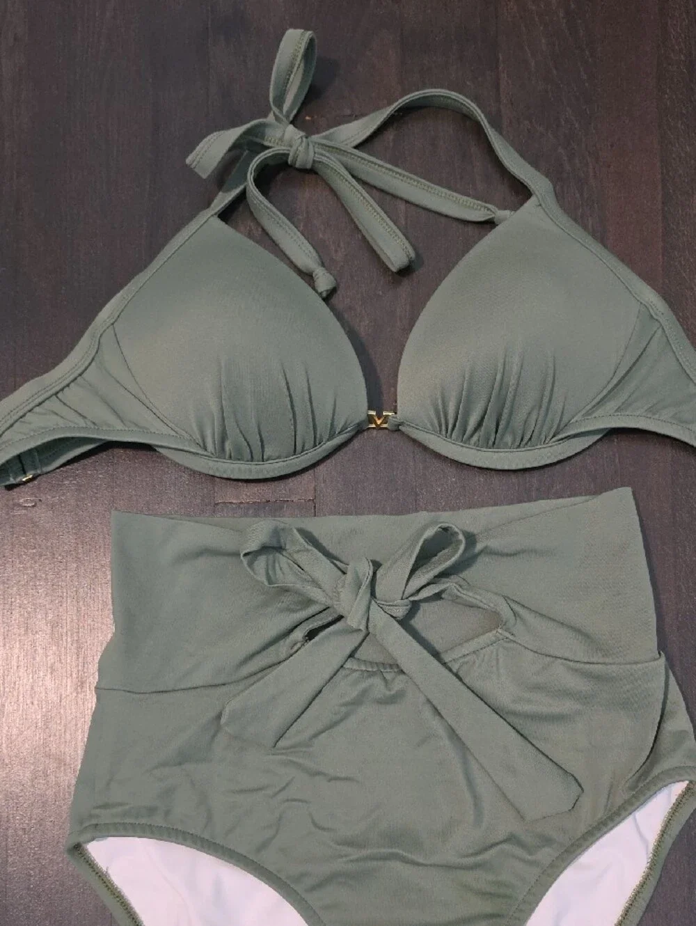 VENUS Sage Green High-Waist Halter Bikini Set